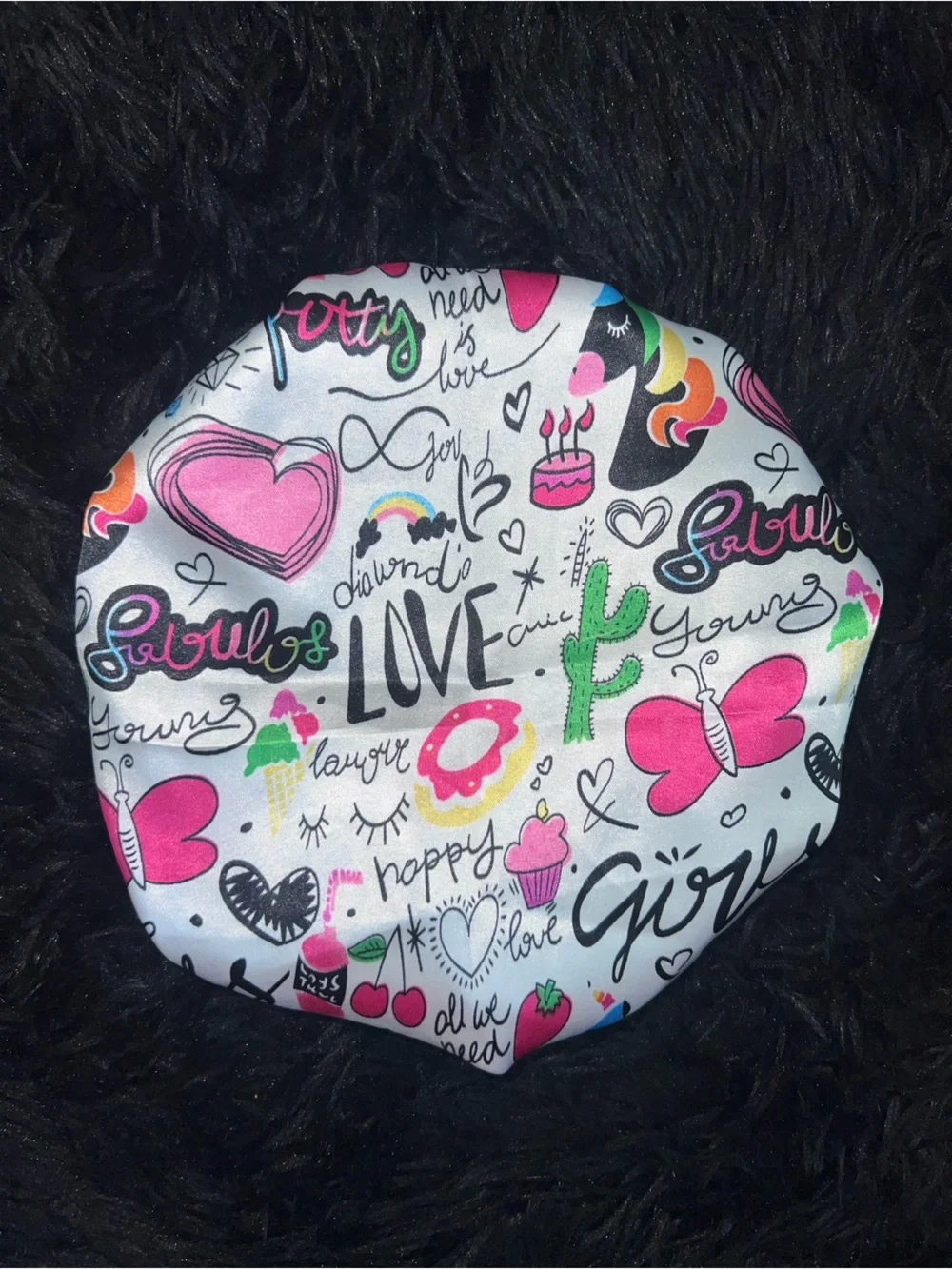 Bébé’s Hair Bonnets -Light blue and Multi-colored satin bonnet